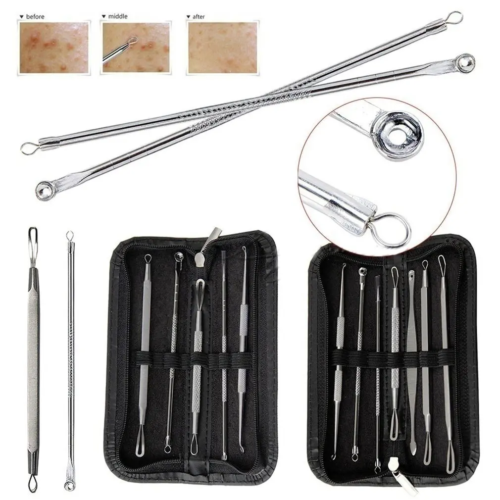 

7Pc Stainless Steel Blackhead Extractor Remover Tool Pimple Blemish Extractor Facial Skincare With Portable Case