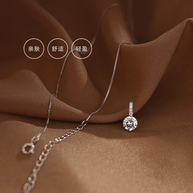 

Hot 925 Sterling Silver Flash Diamond Necklace Simple Zircon Water Drop Pendant Feminine Clavicle Chain Fashion Jewelry Gift