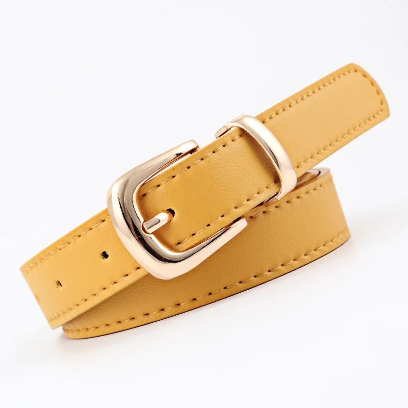 

2020 New Ladies Black White Yellow Camel Thin Skinny Leather Waist Belt Silver Pin Buckle Belts for Women Jeans