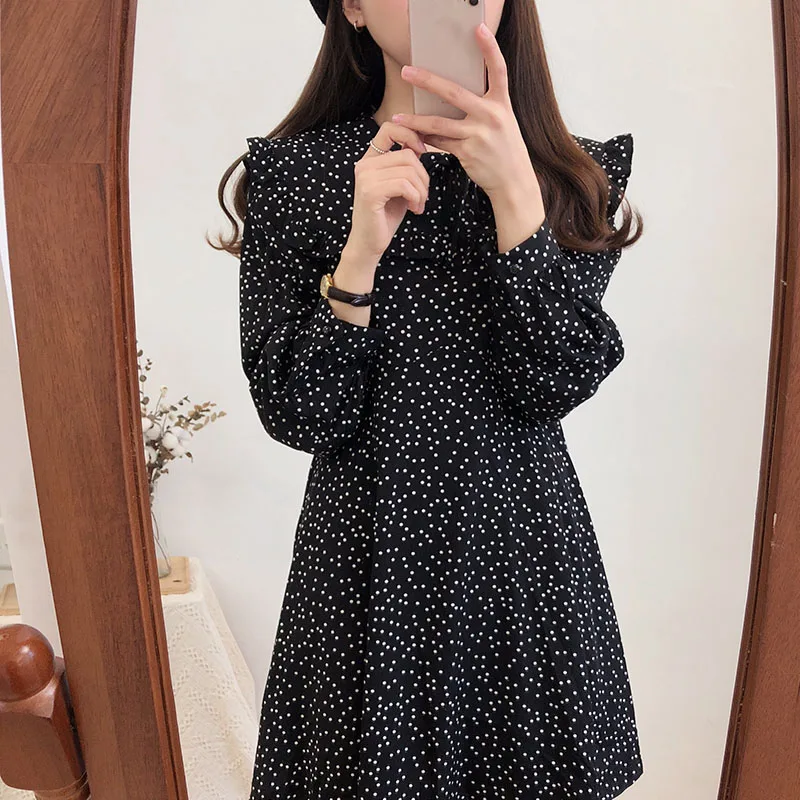 

2021 Mini Woman Robe Boho Dress Girls Wave Point Party Vintage Dress Party Casual Long Sleeve Women Dresses Vestido Autumn