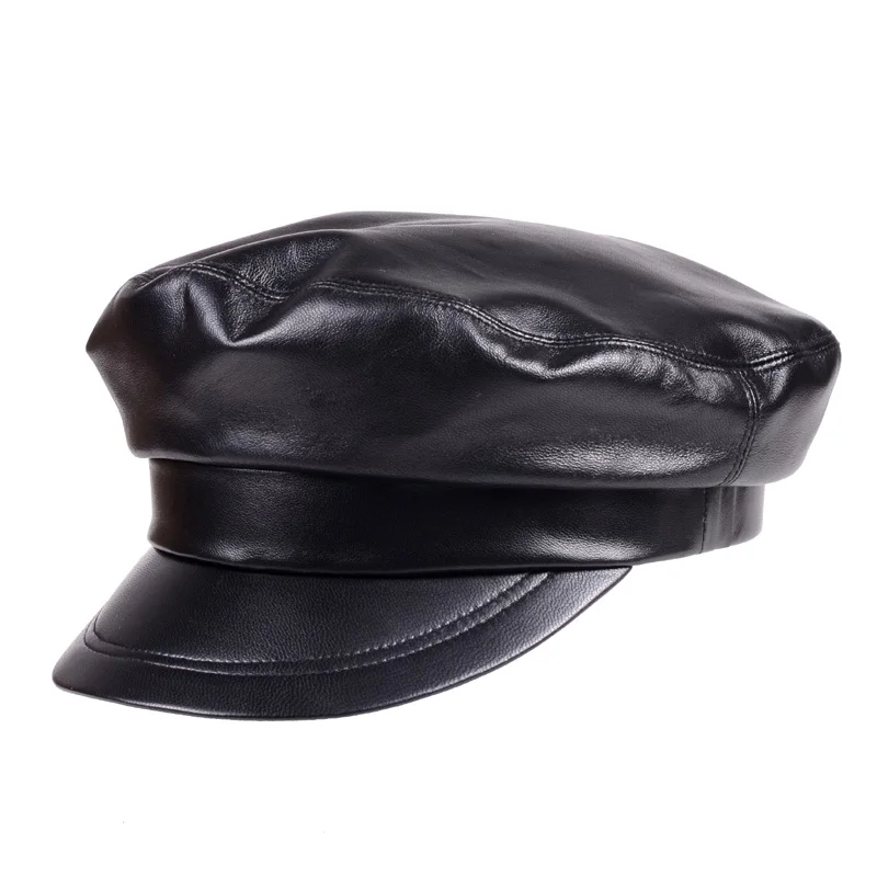 

Fashion Women's Men's Real leather Sheep Skin Beret Naval Hat Newsboy Militry Army/Navy Caps/Hats