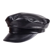 fashion womens mens real leather sheep skin beret naval hat newsboy militry armynavy capshats