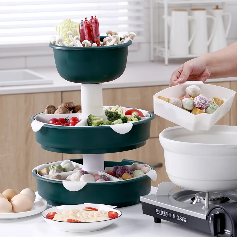 Kitchen Revolving Hot Pot Vegetable Platter Household Plastic Washbasin Asphalt Basket Fruit Cutlery Storage Container