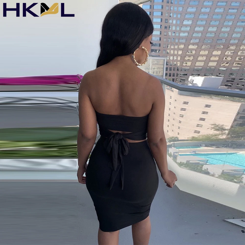 

Summer Women Skirt Set Fit Crop Strapless Top and High Wiast Bandage Skirt Club Outfits Casual Outgoing