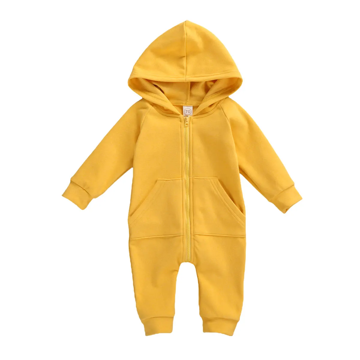 

Babys Boys Girls Romper ,Autumn Fashion Solid Color Zipper Hooded One Piece Jumpsuit Long Pants with Pocket 0-24months