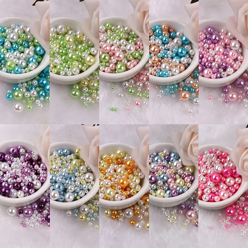 

New Mixed Rainbow Color ABS Imitation Pearl Beads No Holes Round Loose Beads for DIY Creative Crafts Jewelry Making home decore