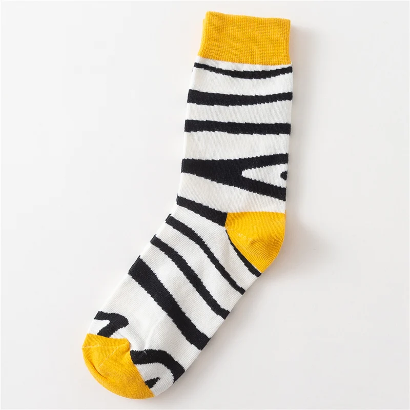 Yellow Zebra Stripes Дропшиппинг счастливые носки смешное искусство платье носки цвет партия мужские летние модные носки набор в цветах радуги Печать Цветные Красочные полосы искусство носки - Цвет: Yellow Zebra Stripes