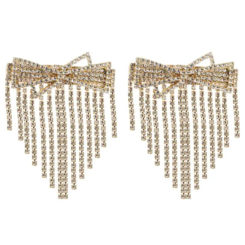 

Korean Shiny Rhinestone Tassels Hair Clip Women Geometric Bowknot Metal Duckbill Hairpin Wedding Bridal Jewelry Barrette