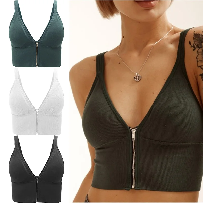 

Deep V Front Closure Zipper Tank Tops Women Sexy Streetwear All-Match Camis Seamless Lingerie Underwear Intimates Camisoles