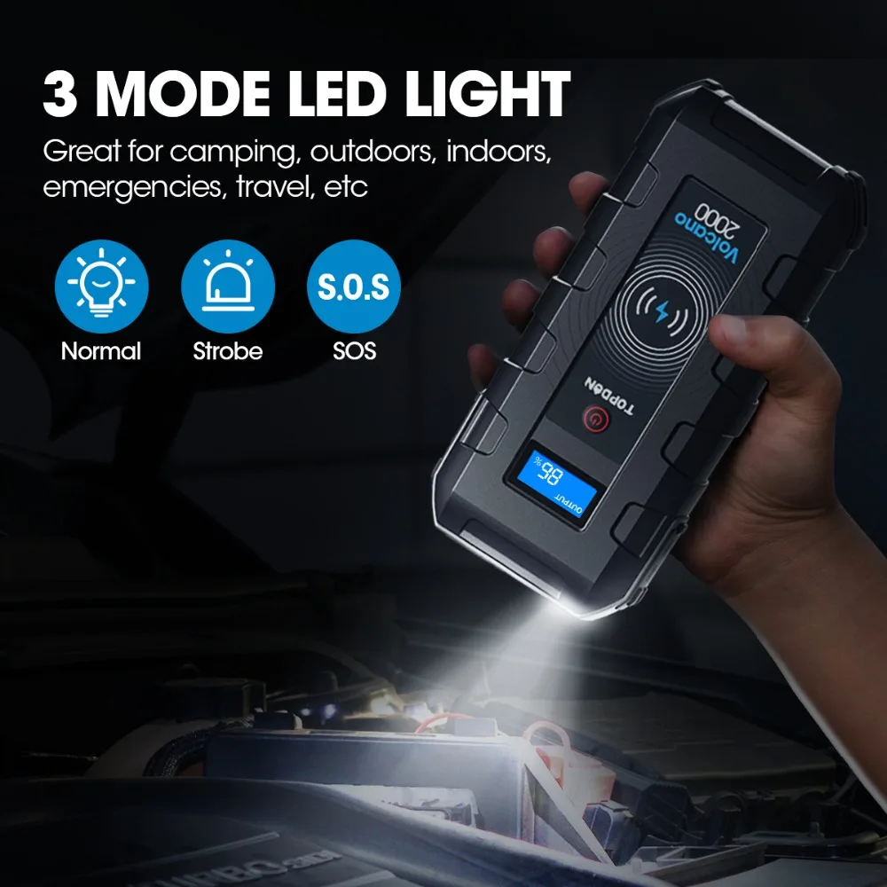 TOPDON V2000 автомобильный скачок Starte 20800mAh 12V 2000A пиковый портативный аварийный