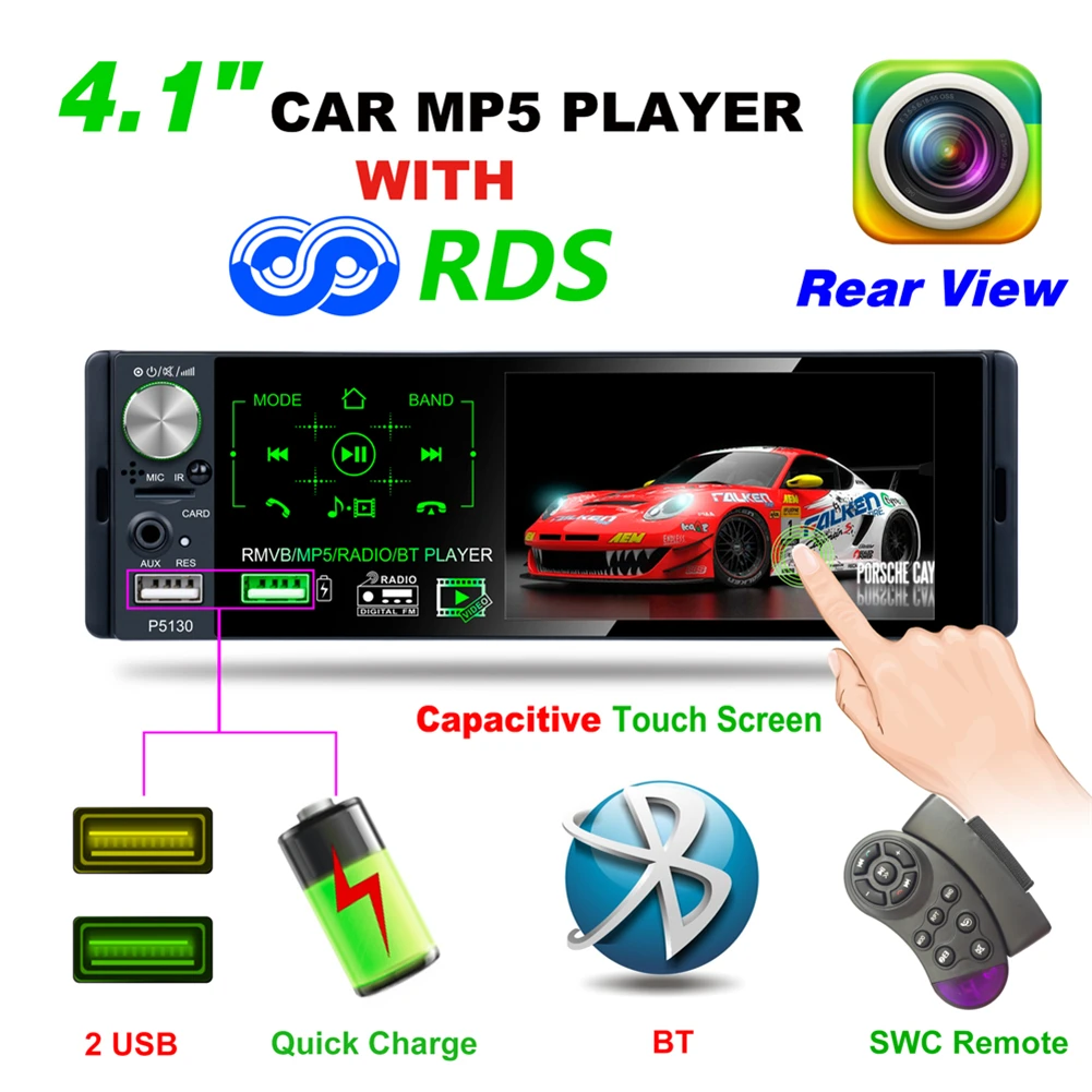 Автомагнитола P5130 1 Din Bluetooth mp5 плеер сенсорный экран 4 дюйма R D S FM AM|Автомобильные