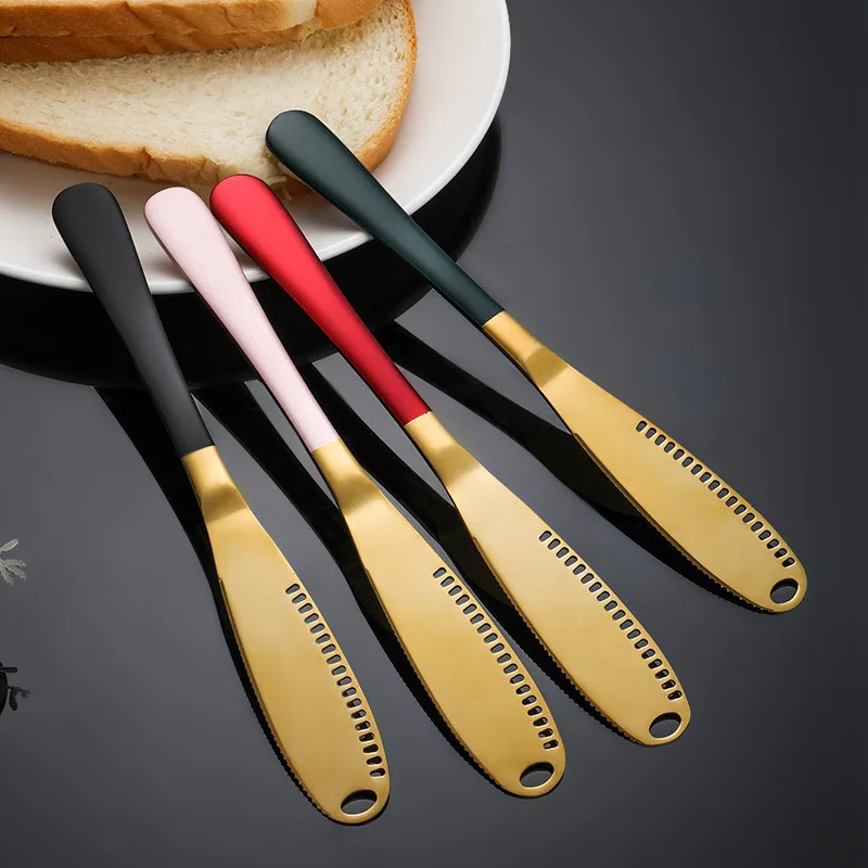

10pcsButter Knife Stainless Steel Multifunction Cheese Bread Steak Knive With Hole Serrated Gold Knife Home Dinnerware Set Tools