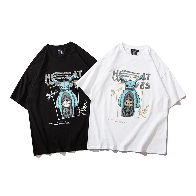 

Dropshipping Harajuku Hip Hop Cartoon Print Tees Shirts Summer Fashion Couple Clothes Loose Tops Casual Pure Cotton Tshirts Men