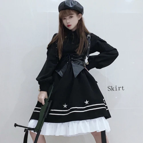 Skirt with Girdle Новое черное классное платье для девушек в школьном стиле, женские топы с длинными рукавами, юбка, накидка, стильное платье в готическом стиле Лолиты, женское платье - Цвет: Skirt with Girdle