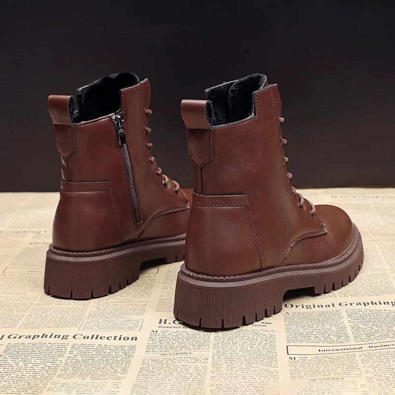 Women's ankle boots spring, autumn and winter leather round head rubber outsole handmade