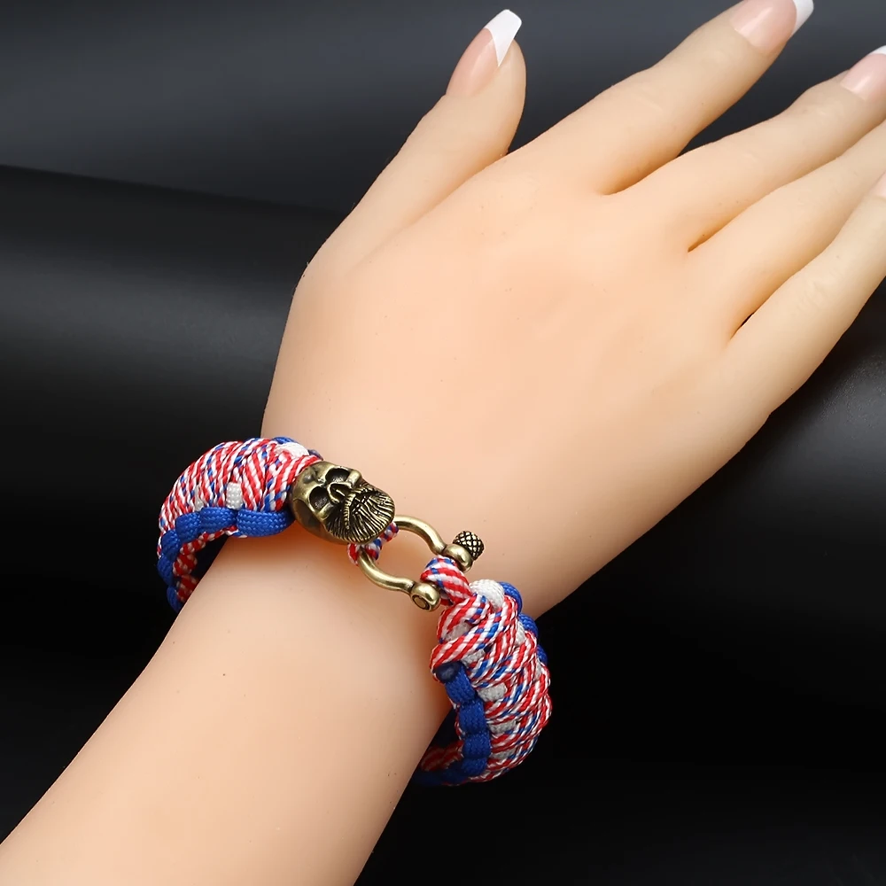 

Wish Card Trendy 1PC Male Skull Charm Bracelet Colorful Nylon Rope Braided Thick Bracelet for Men Jewelry Gift BD215