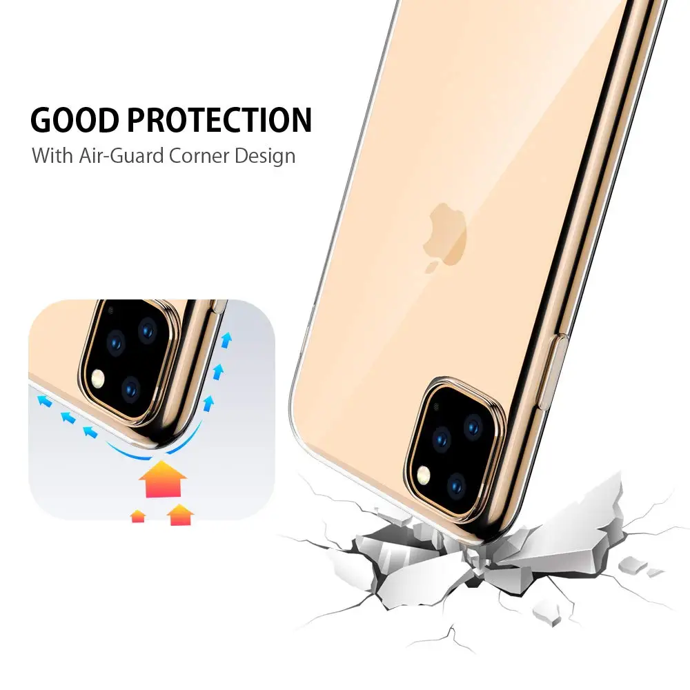Slim Thin Clear Soft For iPhone 11 Pro Max Case Premium Flexible Chrome Bumper Transparent TPU Back Plate Cover |