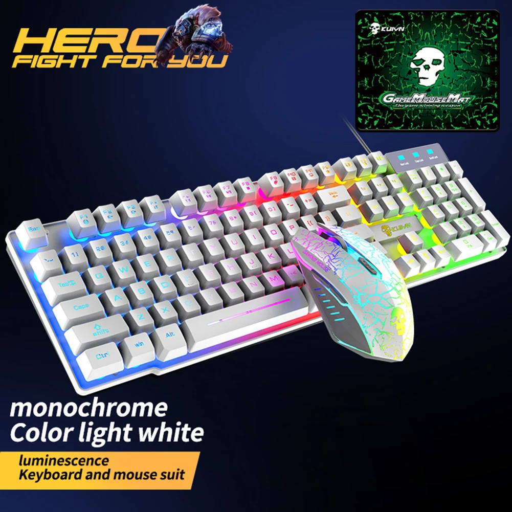 

Waterproof Wired Gaming Keyboard Mouse Set 104 Keys Rainbow Backlit Keyboard and Mice White Suit For PC PS4 PS3 X-box One