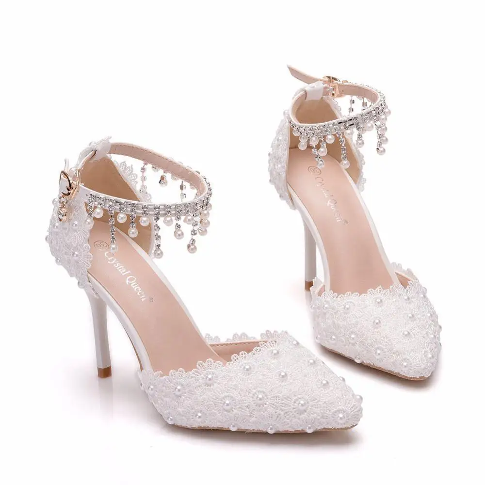 Женская свадебная обувь на шпильках белая кружевная Свадебная с цветочной