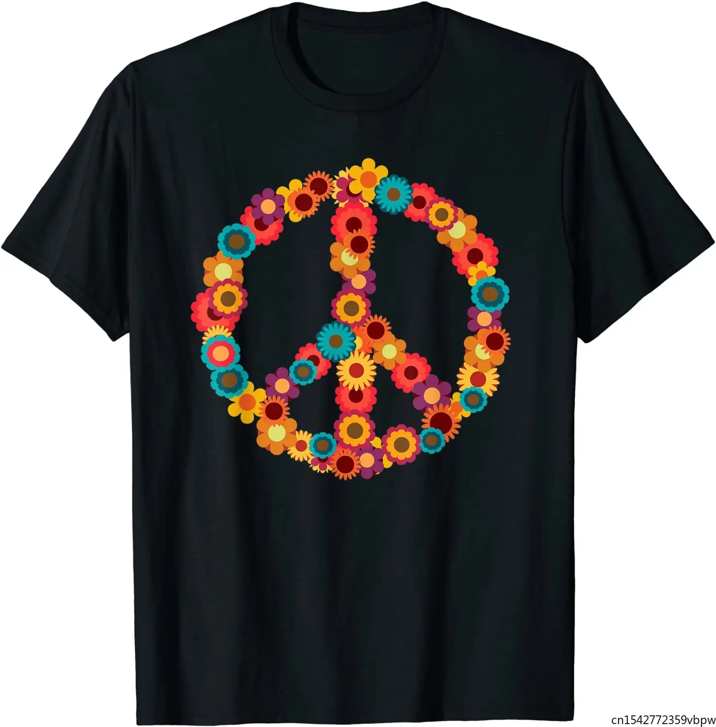 

Floral Peace Sign Colorful Flowers Hippie Retro 60's 70's T-Shirt Unisex Tee