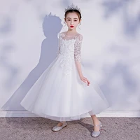 2022 new children girls white half sleeves birthday wedding princess party dress baby kids elegant model show piano host dress