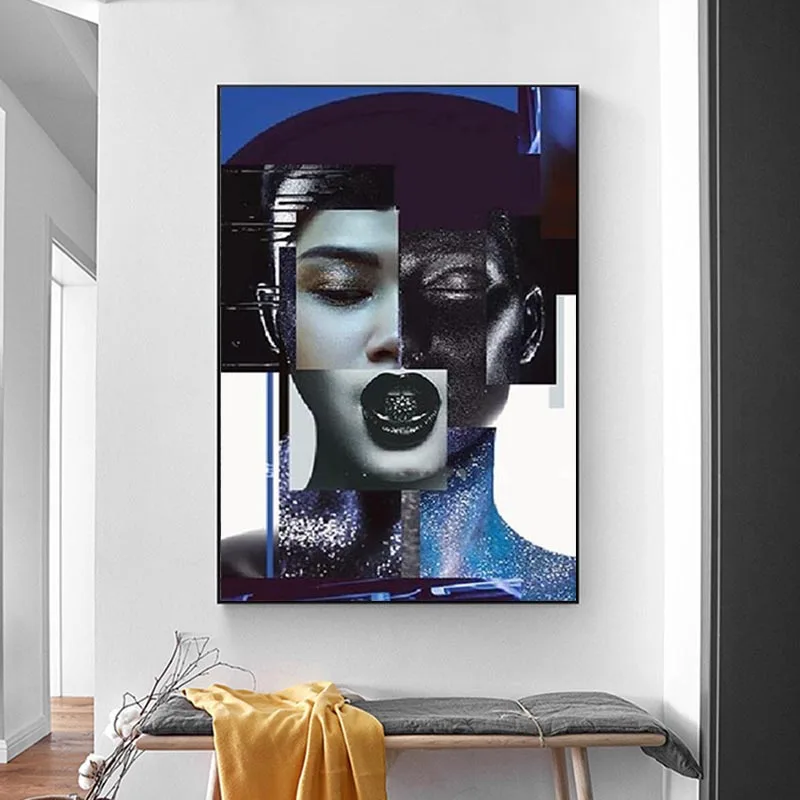 

Portrait of Woman In Black Paint Posters An Prints Abstract Sexy Women Wall Picture Fashion Portrait Canvas Painting Home Decor