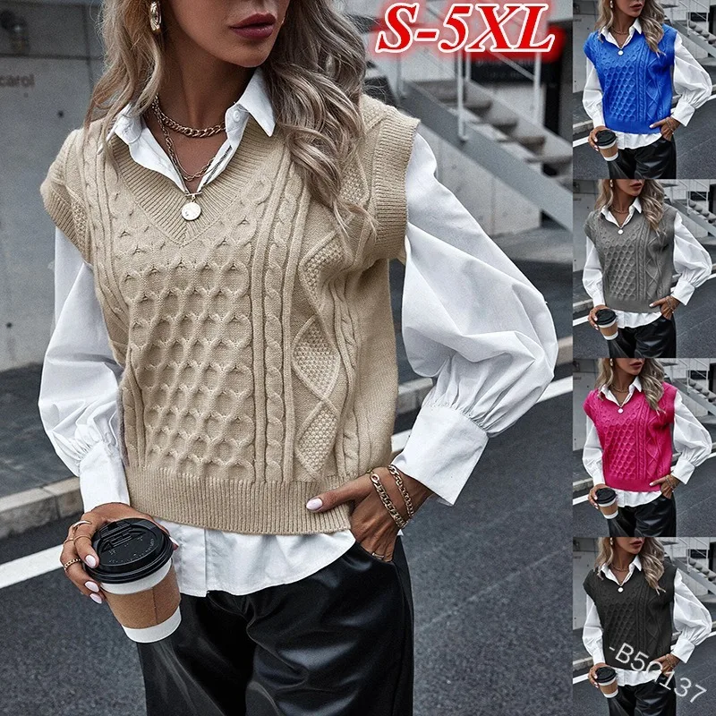 

Lugentolo Sweater Vests Women Plus Size Pullover Sleeveless 2021 New V-neck Loose Casual Tank Top