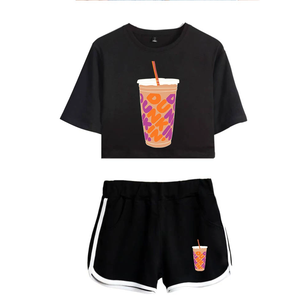 

2021 New Charli DAmelio Ice Coffee Splatter Women Two Piece Set Shorts+lovely T-shirt Sexy charli damelio merch Sport suit Girl