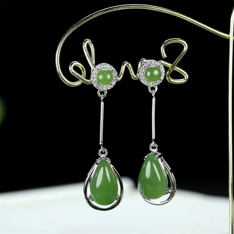 

Hot selling natural hand-carved Silver inlaid ancient method jasper earrings Ear studs fashion Jewelry Accessories Women Gifts