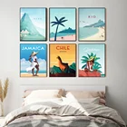 Скандинавский винтажный постер с путешествиями по городам, Чили, Перу, Рио, минимальный Пляжный Пейзаж, Художественная Картина на холсте, городской пейзаж, Настенная картина, украшение для дома