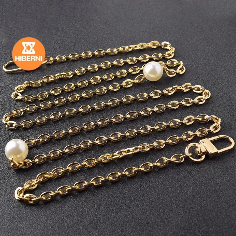 

Fashion Bag Replace Strap Electroplated Pearl Strap Slant Span Portable Pearl Short Chain Metal Flat O-shaped Pearl Chain