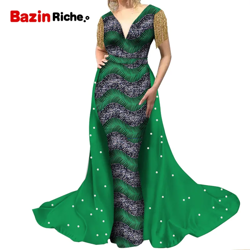 African Dresses for Women Wedding Party Custom Plus Size 4XL 5XL 6XL With Pearls Decorations Floor-length Clothing WY8876