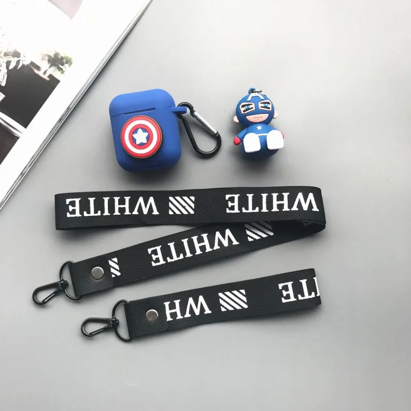 Мультфильм Superheros Bluetooth беспроводные наушники защитный чехол для Airpods Чехлы зарядная коробка с кольцом телефона ремни держатель