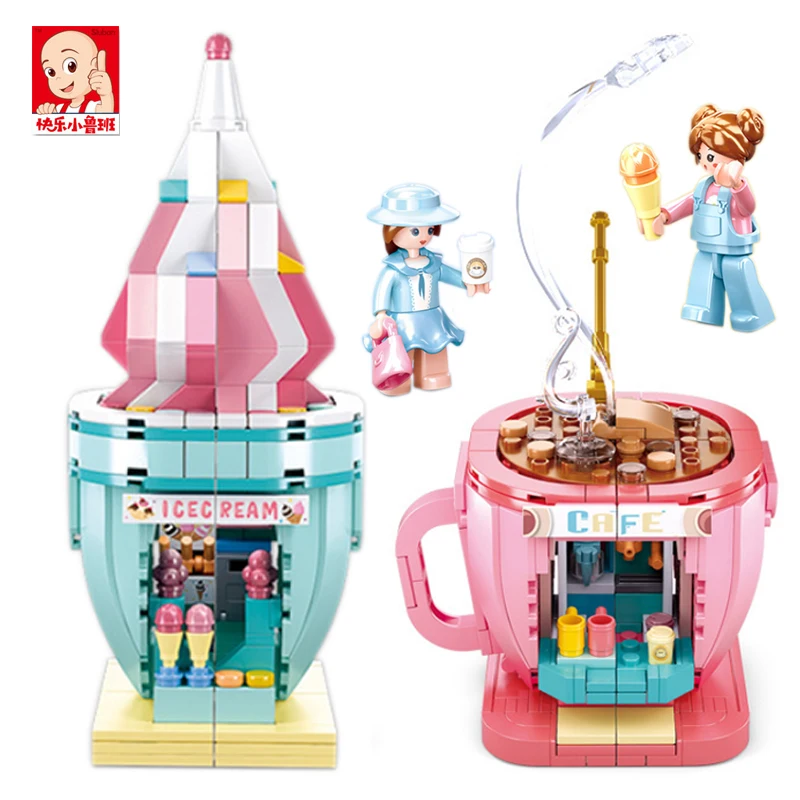 

Sluban City Street View Coffee Shop Ice Cream House Building Blocks Girls Romantic Assembly Decoration Model Toys For Children