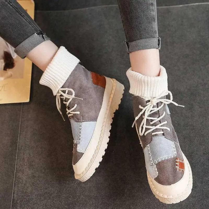 Новые зимние высокие женские ботинки на платформе вязаные носки мартинсы