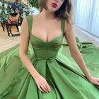 Зеленое Атласное вечервечерние платье-бюстье, платье А-силуэта для выпускного вечера, элегантное вечернее платье на бретелях, размера плюс с разрезом и дизайна выпускной