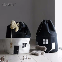 cute house storage bag nordic blackwhite cotton canvas toy organizer creative foldable beam port decoration storage bag 04374