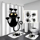 Занавеска для душа из полиэстера, с изображением черного кота, белого цвета, нескользящий коврик для ванной, крышка для унитаза, декоративный набор для дома и ванной