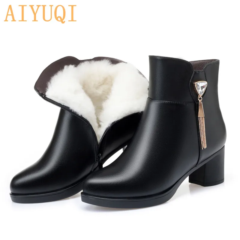 

AIYUQI 2021 New Ladies Ankle Boots Women Fashion beading Big Size 41 42 43 Mid Heel Winter Warm Wool Short Boots For Women