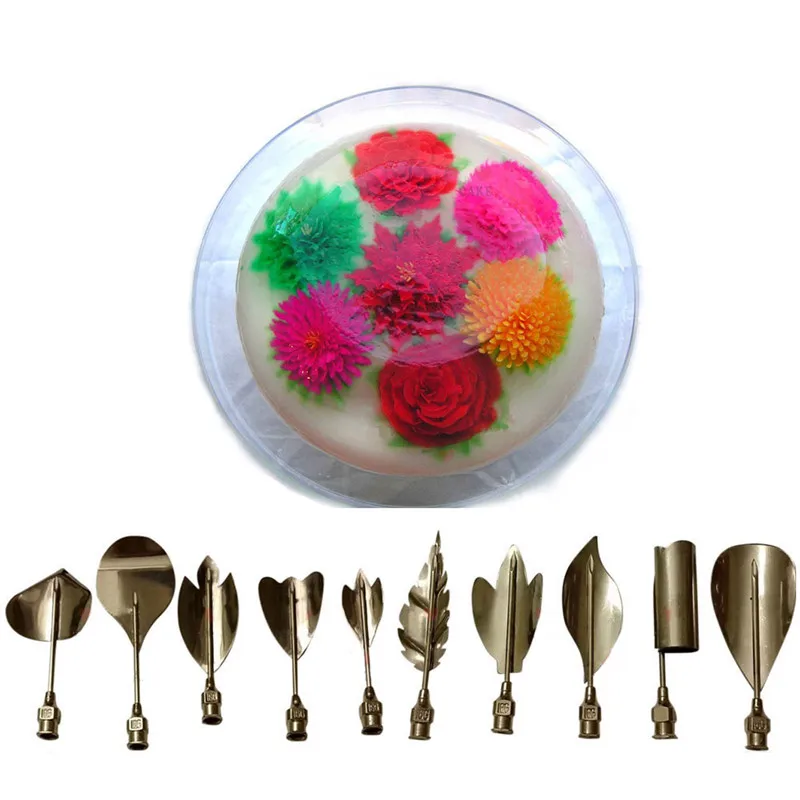 10pcs/Set 3D Gelatin Jello Jelly Art Pudding Flower Cake Decorating Mold Pudding Needle Nozzle Tools