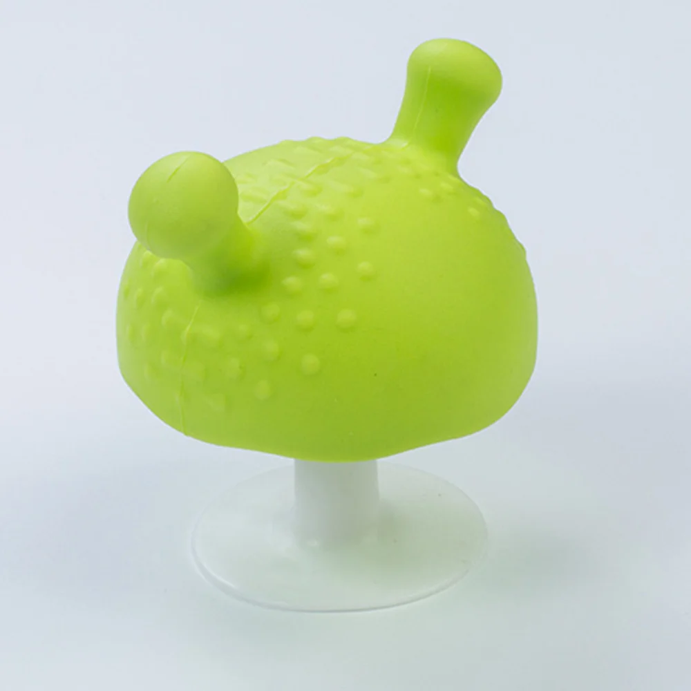 Mordedor calmante de silicona con forma de seta para ni&ntilde;os, chupar y tirar, color naranja y verde, 2 unidades-1