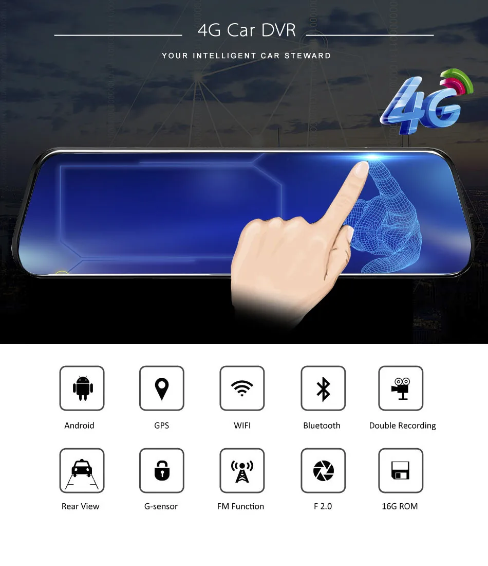 10-дюймовая 1080P видеокамера заднего вида для автомобиля с функцией записи видео, WiFi, GPS, ADAS, 4G, Android Auto, зеркало заднего вида на приборной панели.