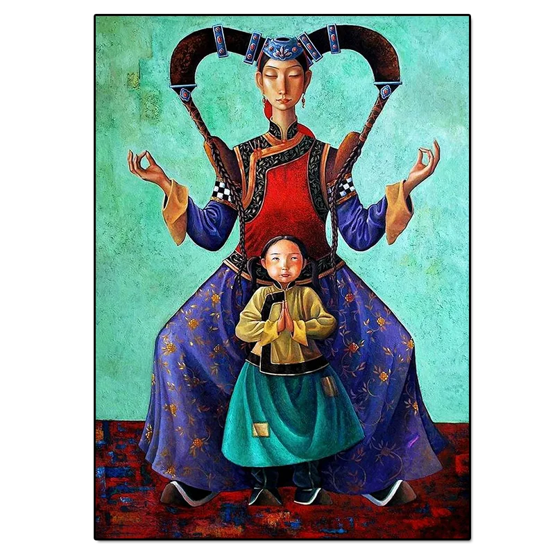 

Живопись "Забавная монгольская женщина и ребенок делают китайское кунг-фу" Estmo ART