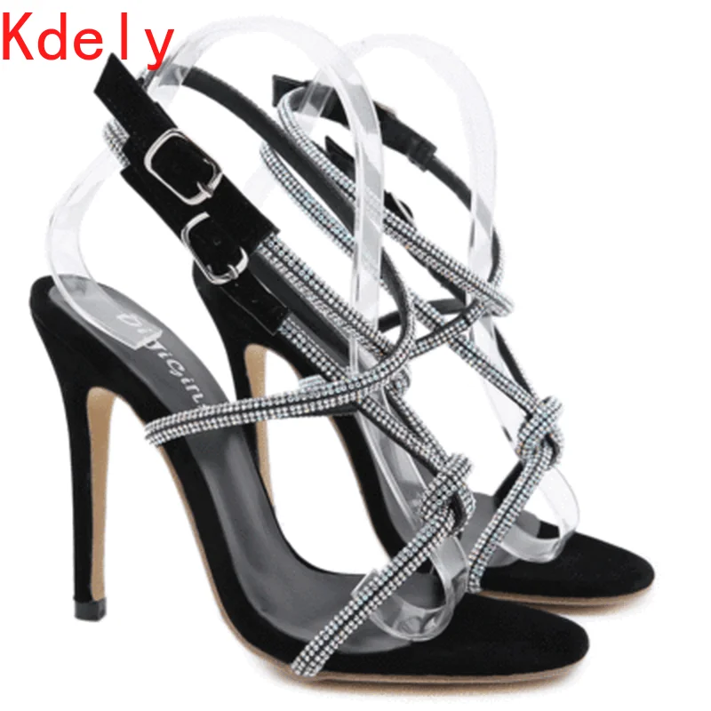 

2021; Сезон лето; Модные женские сандалии со стразами на каблуке-стилете узкие поперечные полосы с пряжкой; Сандалии с высокой пяткой на ремне;...