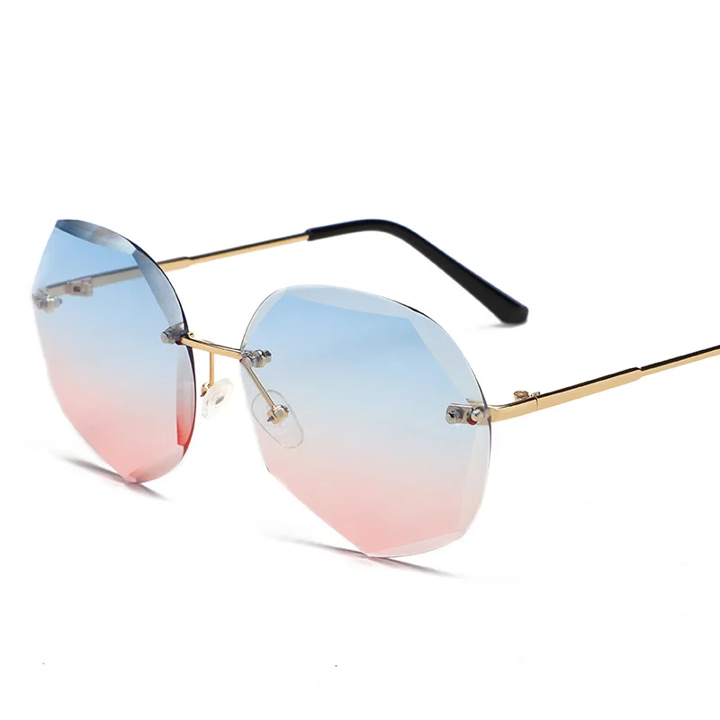 

Fashion Rimless Gradient Sunglasses Women Brand Designer Shades Cutting Lens Metal Frames Vintage Sun glasses oculos de sol