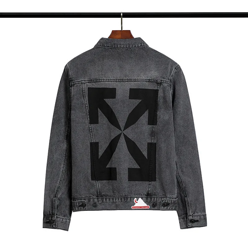 

Fall 2020 new ow black basic letter arrow wash make old denim jacket Unisex