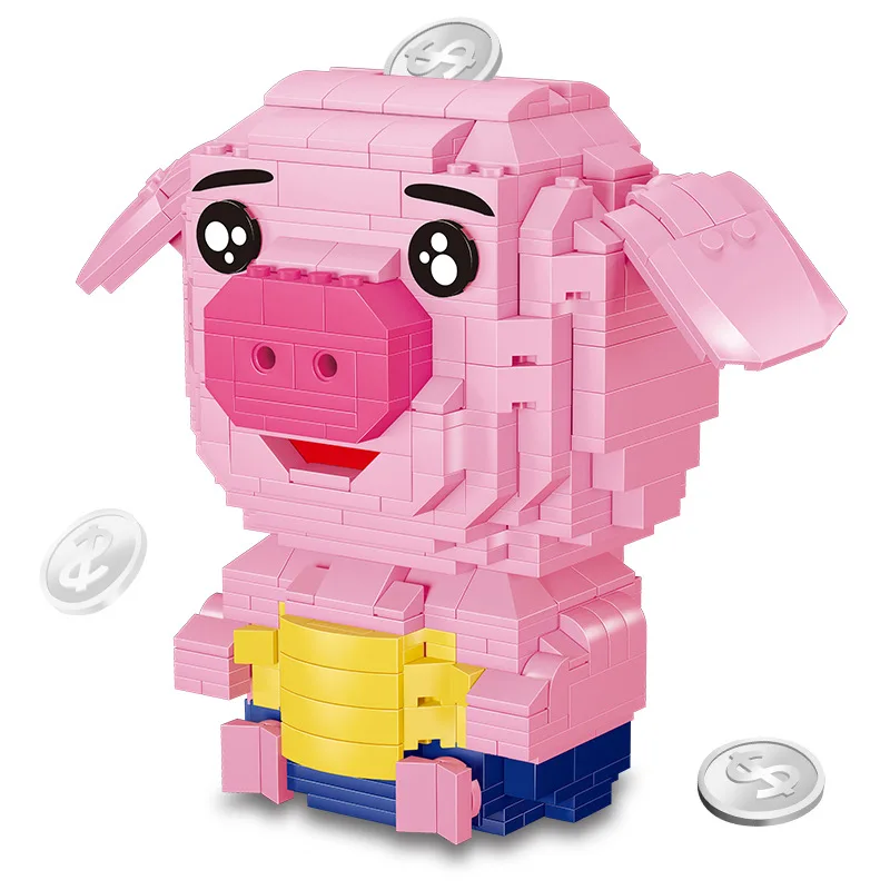 Совместимые с животными Розовые модели MOC свинка деньги экономия монет горшок