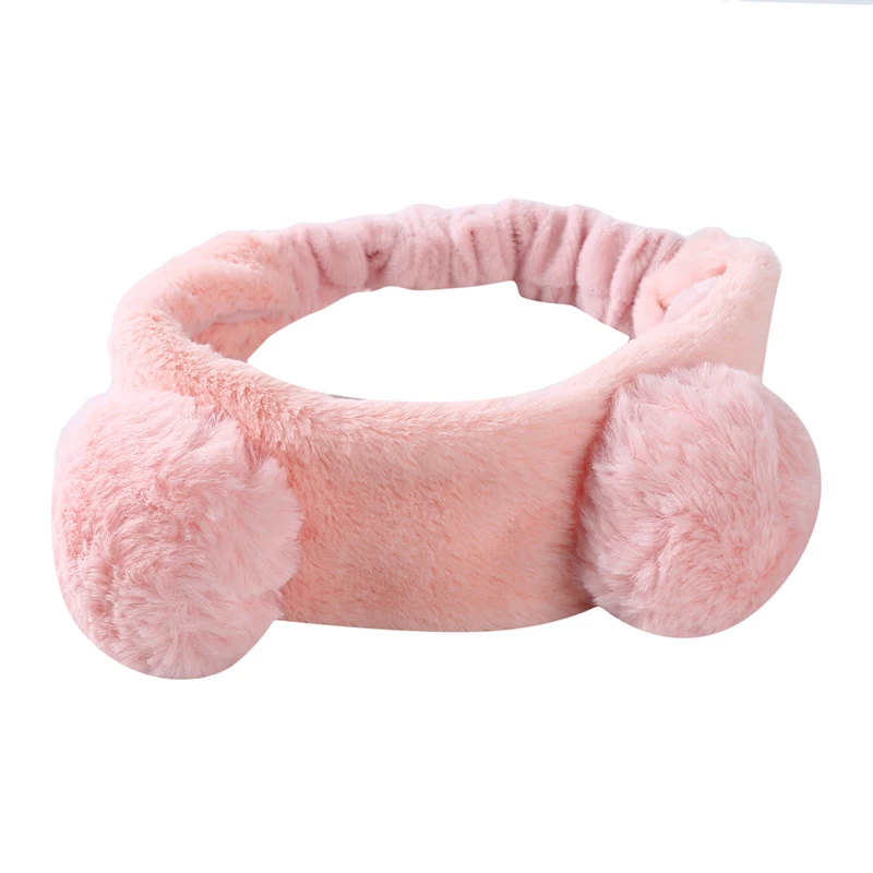 Повязка на голову женская эластичная лента для волос с помпоном в виде медвежьих