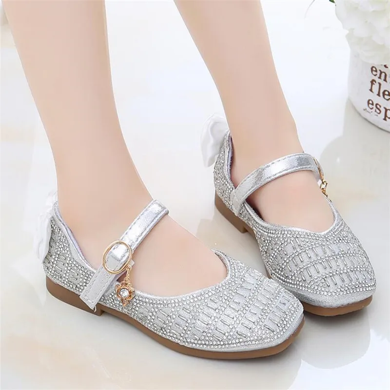 Туфли для девочек блестящие туфли принцессы детей на плоской подошве с