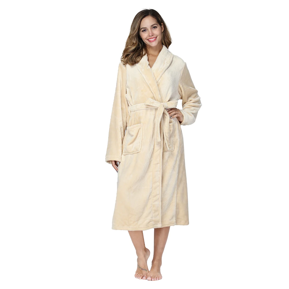 

RONGTAI Yellow Fleece Robes for Women Bathrobe with Pockets